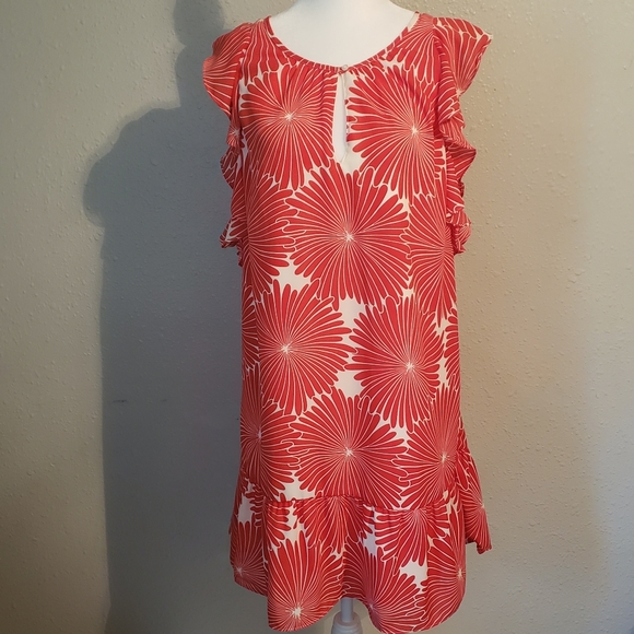 J CREW flutter sleeve summer dress white red starburst pattern size small - Picture 4 of 6